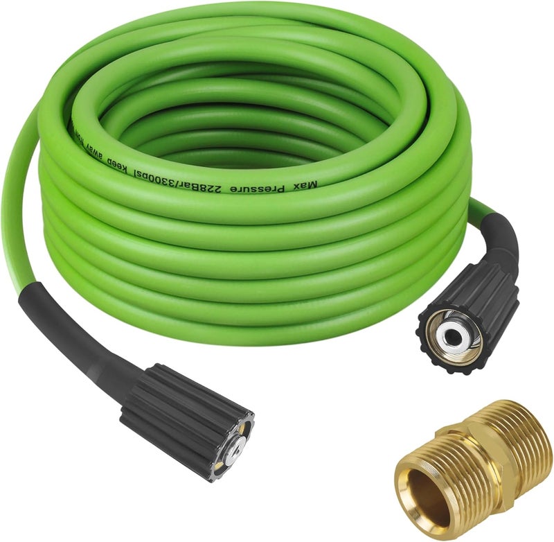 FSQLB Universal Pressure Washer Hose for Greenworks Power Washer 3300 PSI ，Replacement 5200402 for Greenworks Ryobi Electric Power Wash Hose with M22/14 Fittings (35 FT Green) - Image 1